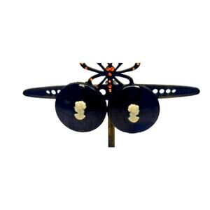 Vintage Black and White Cameo Clip On Earrings One of A Kind